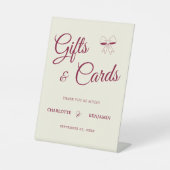 Elegant Burgundy Script Cream Ivory Bow Wedding 台座サイン (正面)