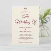 Elegant Burgundy Script Cream Ivory Bow Wedding 招待状 (スタンド正面)
