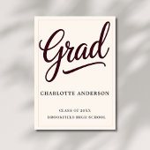 Elegant Burgundy Script Grad Announcement Card 案内状