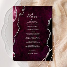 Elegant Burgundy Silver Agate Wedding Menu メニュー