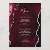 Elegant Burgundy Silver Agate Wedding Menu メニュー (正面)