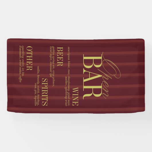 Elegant Burgundy Stripe Open Bar Menu Wedding 横断幕 (横)