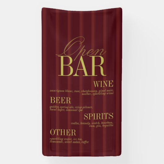 Elegant Burgundy Stripe Open Bar Menu Wedding 横断幕 (縦)