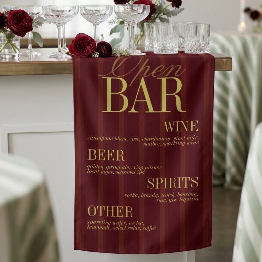 Elegant Burgundy Stripe Open Bar Menu Wedding 横断幕