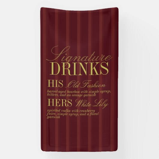 Elegant Burgundy Stripe Signature Drinks Wedding 横断幕 (縦)