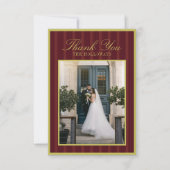 Elegant Burgundy Stripe Wedding Thank You Card サンキューカード (正面)