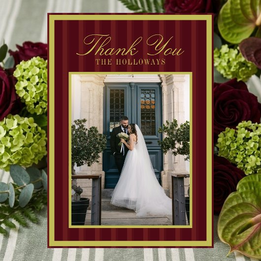 Elegant Burgundy Stripe Wedding Thank You Card サンキューカード