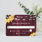 Elegant Burgundy Sunflower Wood Lights Wedding 出欠カード (スタンド正面)