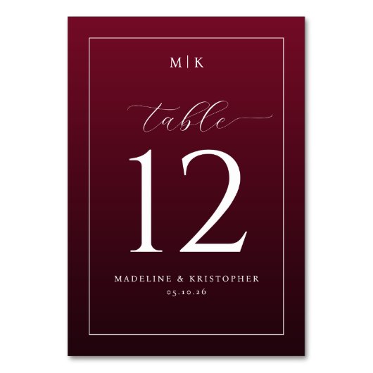 Elegant Burgundy Table Number テーブルナンバー (正面)
