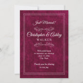 Elegant Burgundy Velvet Wedding Photo Announcement (正面)