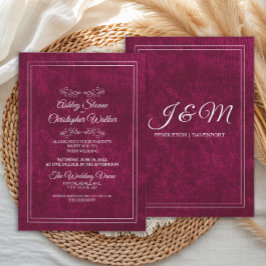 Elegant Burgundy Velvet White Monogram Wedding 招待状