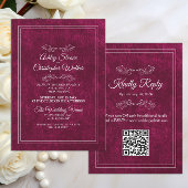 Elegant Burgundy Velvet White QR code Wedding 招待状