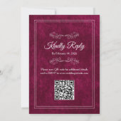 Elegant Burgundy Velvet White QR code Wedding 招待状 (裏面)