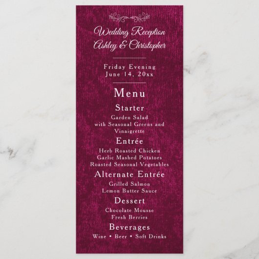 Elegant Burgundy Velvet White Wedding Reception  メニュー (正面)