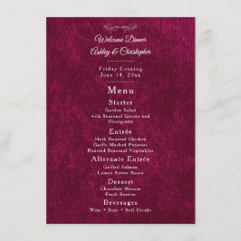 Elegant Burgundy Velvet White Welcome Dinner メニュー