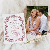 Elegant Burgundy Victorian Floral Frame Wedding 招待状