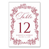 Elegant Burgundy Victorian Floral Wedding テーブルナンバー (正面)