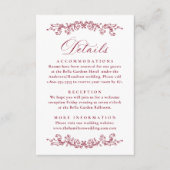 Elegant Burgundy Victorian Floral Wedding Details エンクロージャーカード (正面)