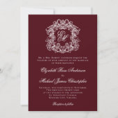 Elegant Burgundy Vintage Crest Monogram Wedding 招待状 (正面)