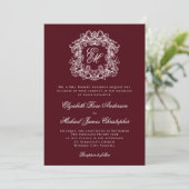 Elegant Burgundy Vintage Crest Monogram Wedding 招待状 (スタンド正面)