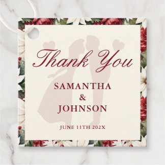 Elegant Burgundy Vintage Ivory Floral Wedding フェイバータグ