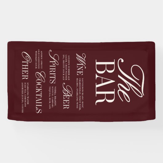 Elegant Burgundy Wedding Bar Menu Reception Decor 横断幕 (横)