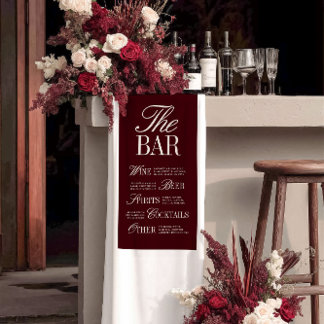 Elegant Burgundy Wedding Bar Menu Reception Decor 横断幕