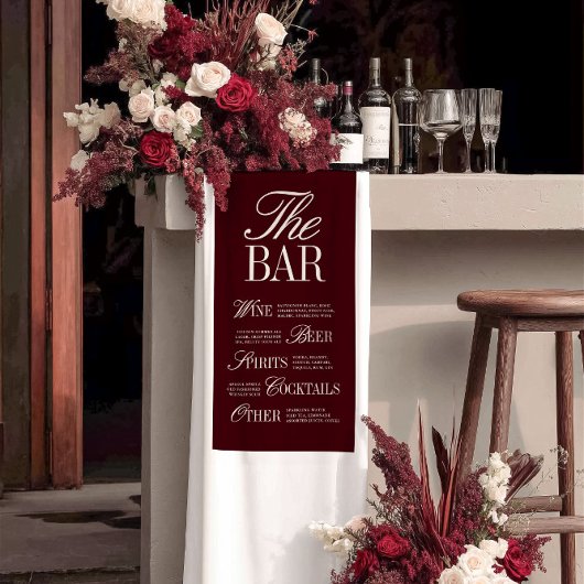 Elegant Burgundy Wedding Bar Menu Reception Decor 横断幕