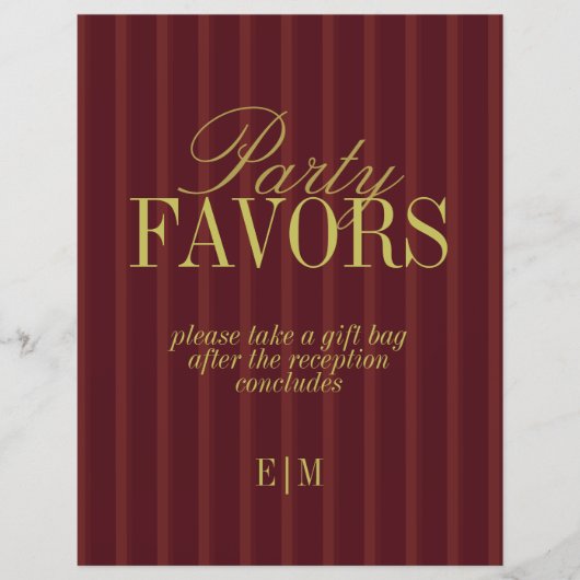 Elegant Burgundy Wedding Favor Take One Sign (正面)