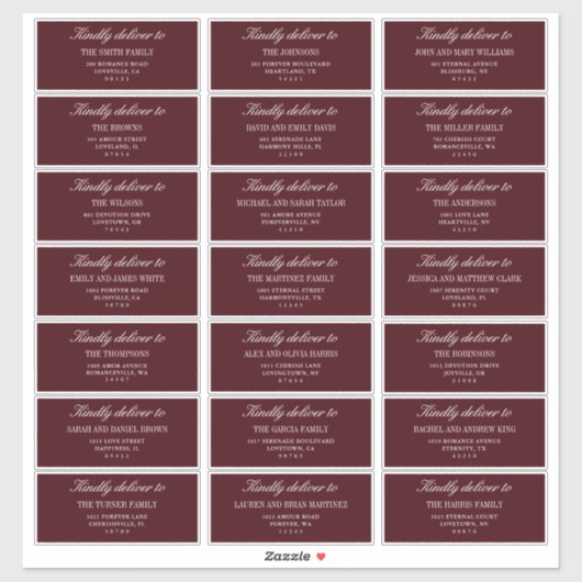 Elegant Burgundy Wedding Guest Address Labels  シール (シート)