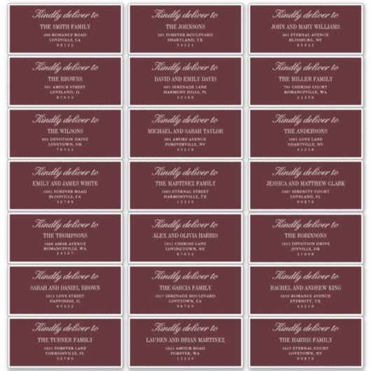 Elegant Burgundy Wedding Guest Address Labels  シール (正面)