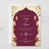Elegant Burgundy  Wedding Invitation Card 招待状 (正面)