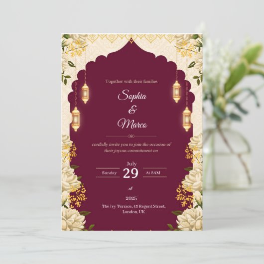 Elegant Burgundy  Wedding Invitation Card 招待状 (スタンド正面)