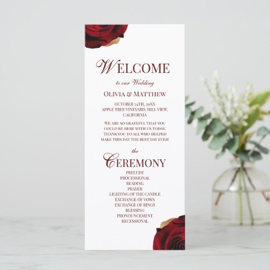 Elegant Burgundy Wedding Program (スタンド正面)