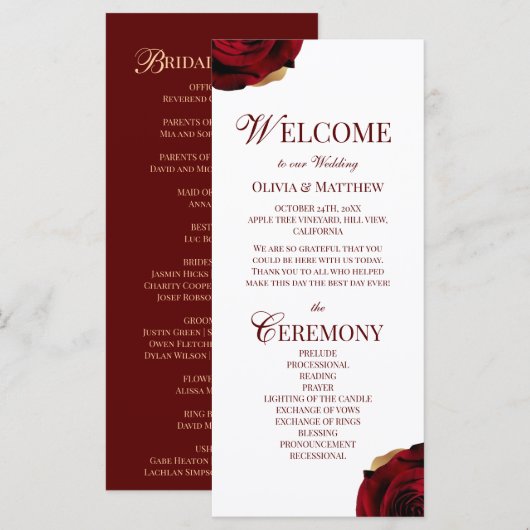 Elegant Burgundy Wedding Program (正面/裏面)