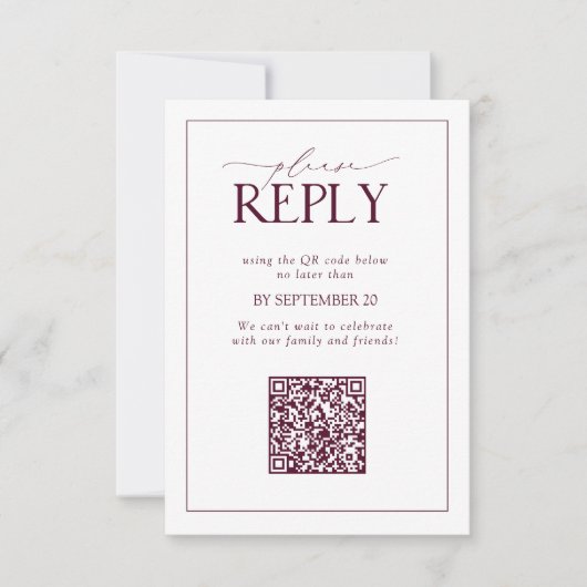 Elegant Burgundy Wedding QR Code Please Reply 出欠カード (正面)