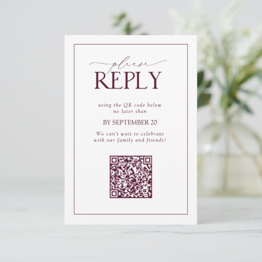 Elegant Burgundy Wedding QR Code Please Reply 出欠カード (スタンド正面)