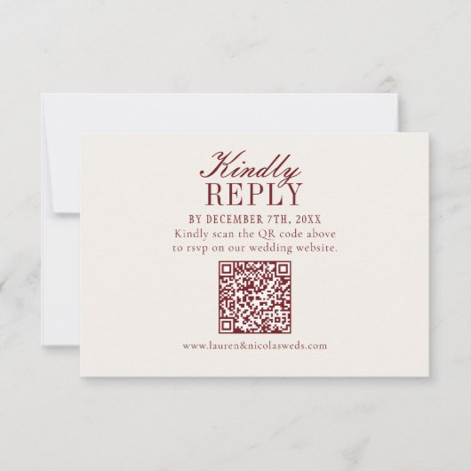 Elegant Burgundy Wedding QR Code RSVP Card (正面)