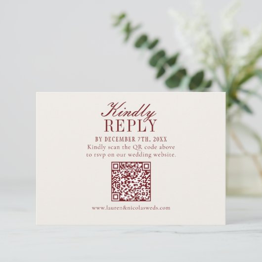 Elegant Burgundy Wedding QR Code RSVP Card (スタンド正面)