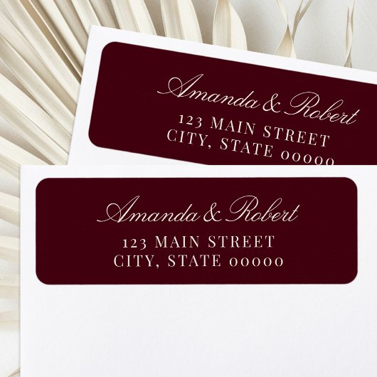 Elegant Burgundy Wedding Return Address ラベル