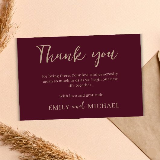 Elegant Burgundy Wedding Thank You Card Minimalist サンキューカード