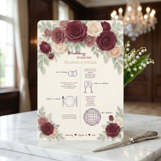 Elegant Burgundy Wedding Timeline Program プログラム