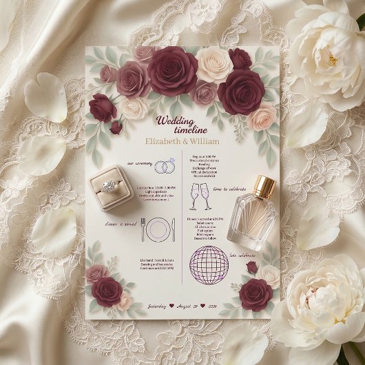 Elegant Burgundy Wedding Timeline Program プログラム