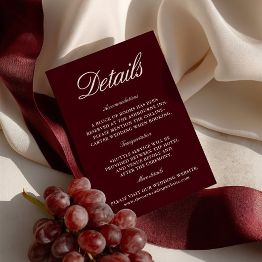 Elegant Burgundy Wedding Website Enclosure Card エンクロージャーカード