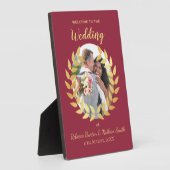 Elegant Burgundy Wedding Welcome Custom Photo Sign フォトプラーク (側面)