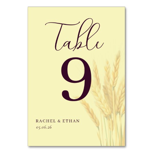 Elegant Burgundy Wheat Stalks テーブルナンバー (正面)