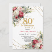 Elegant Burgundy White Gold 80th Birthday Invite 招待状 (正面)