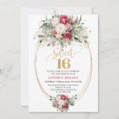 Elegant Burgundy White Gold Floral Sweet 16 Invite 招待状 (正面)