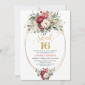 Elegant Burgundy White Gold Floral Sweet Sixteen  招待状 (正面)
