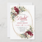 Elegant Burgundy White Rose Gold Bridal Shower  招待状 (正面)